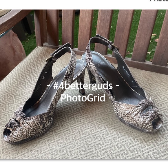 Stuart Weitzman Snake Embossed Platform Peep Toe Slingback High Heel Pumps 10 - Picture 10 of 16